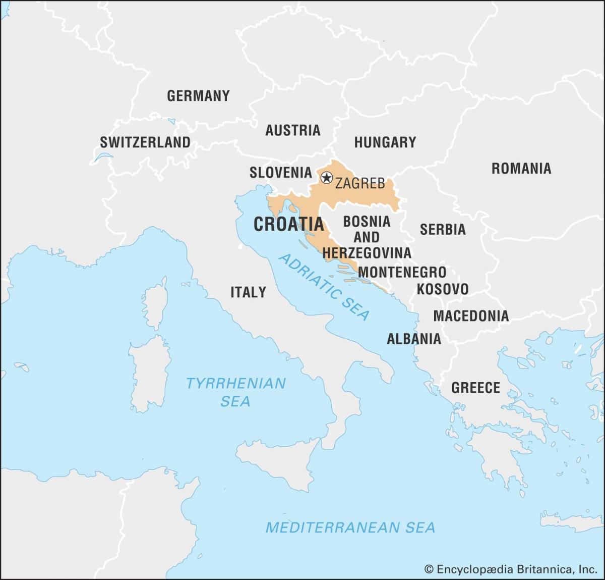 Karte von Kroatien und den angrenzenden Ländern