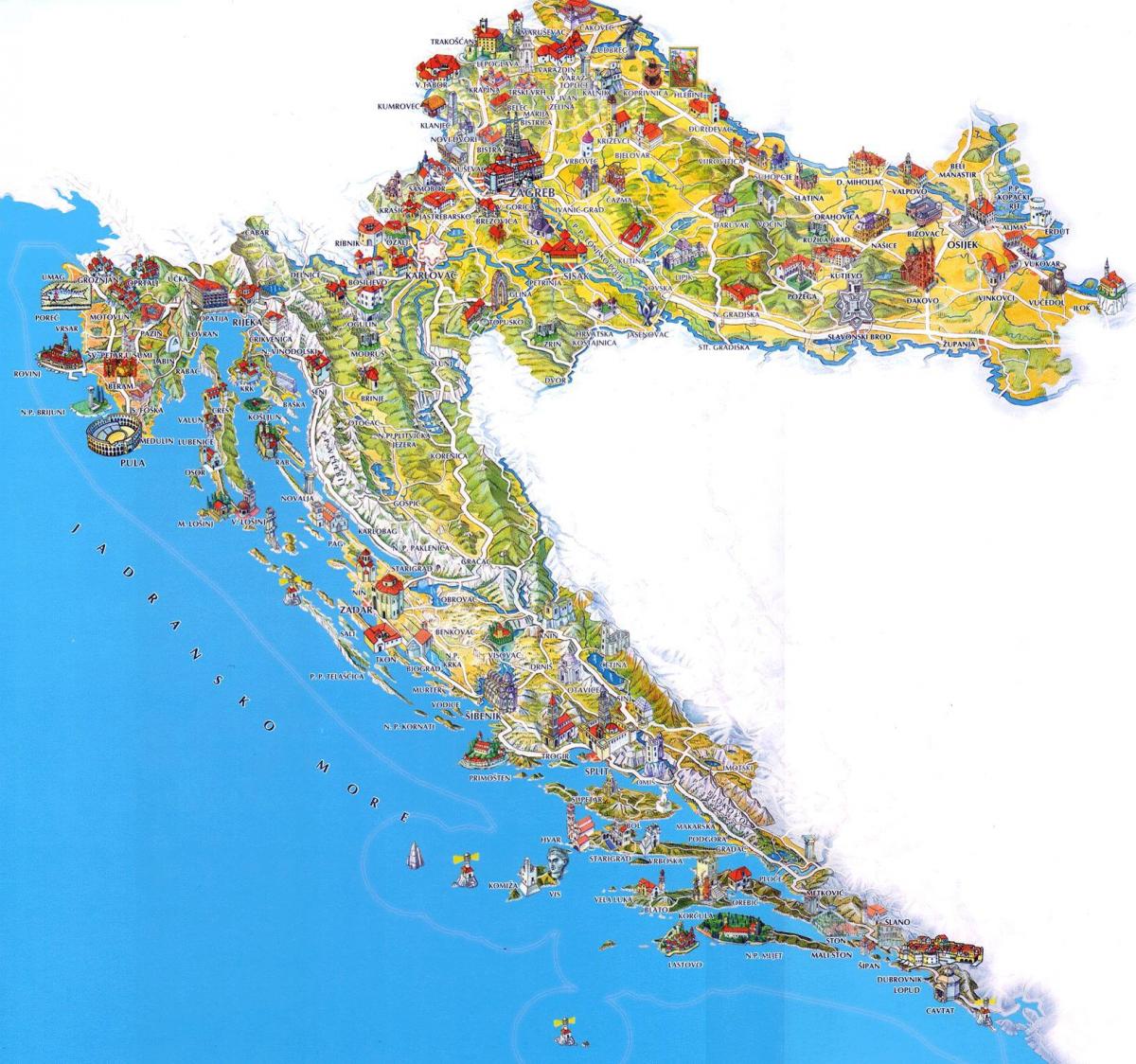 Kroatien touristische Attraktionen Karte