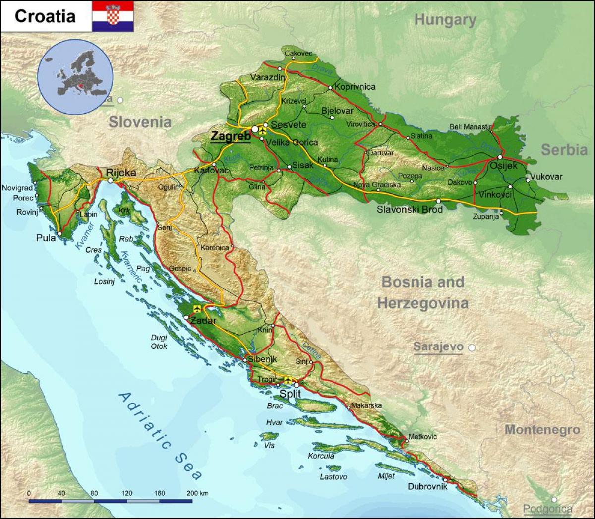 Berge in Kroatien Karte