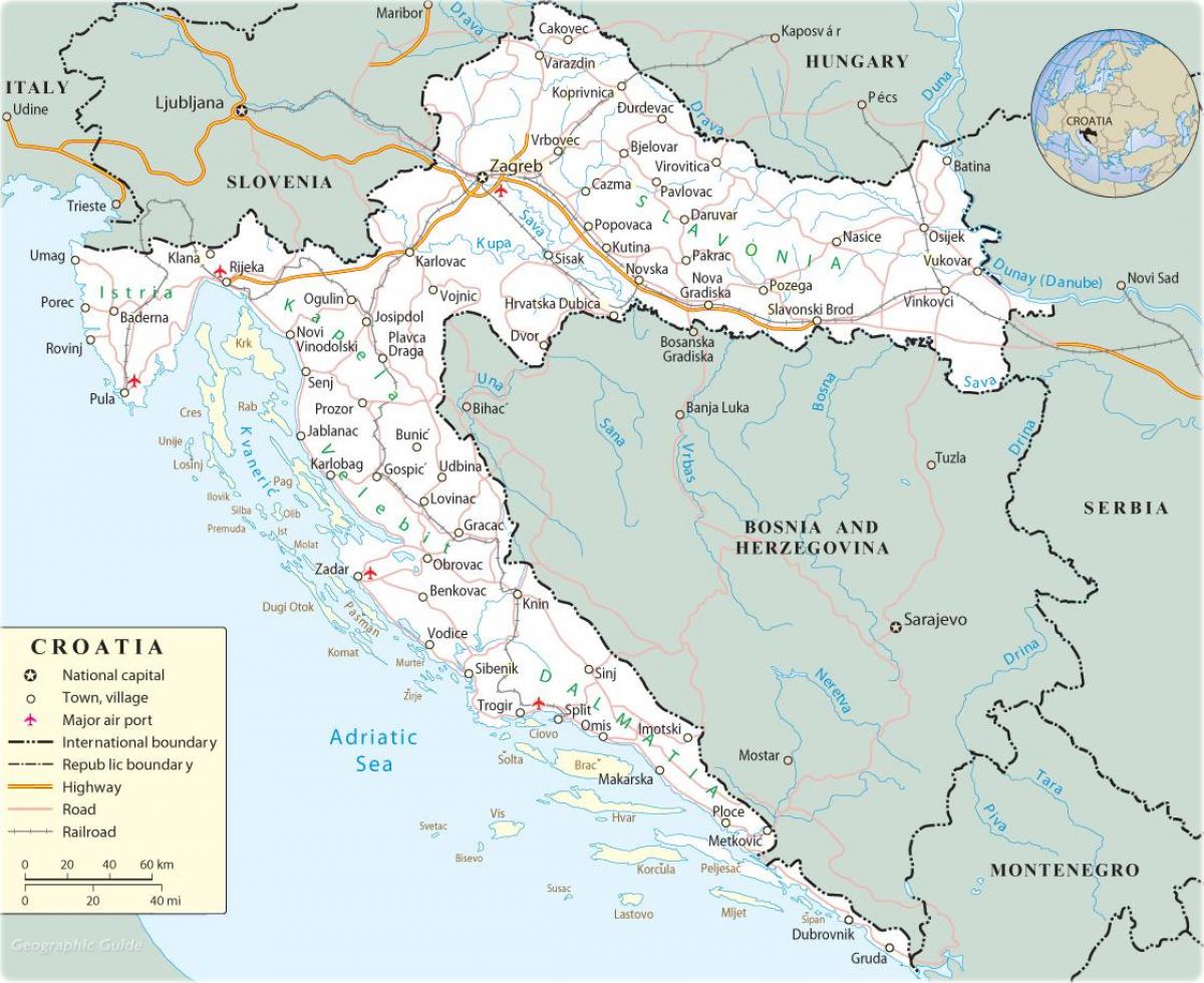Karte des Landes Kroatien