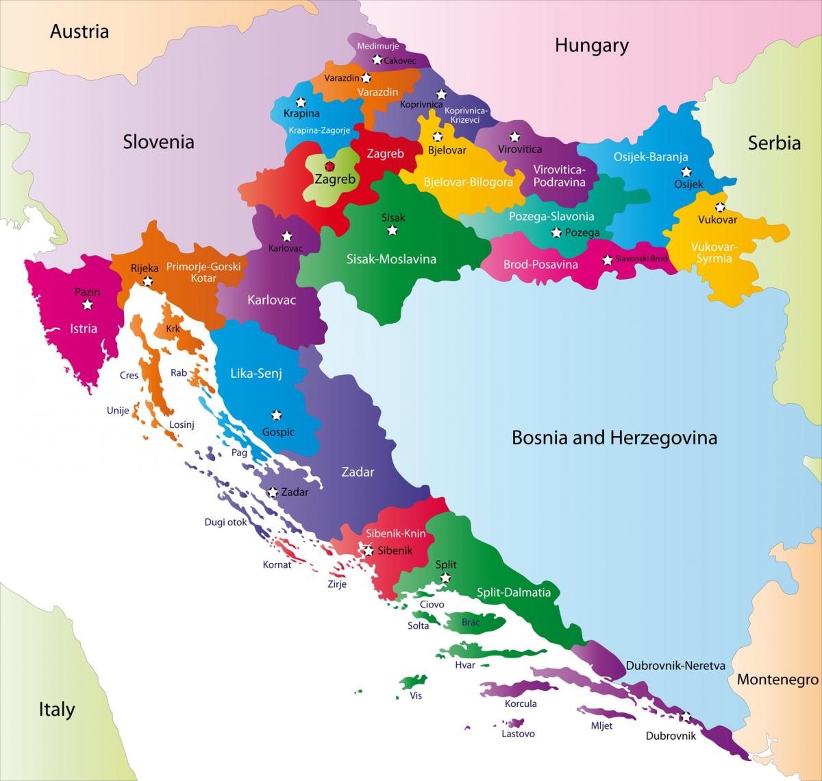 Kroatien Gebiete Karte