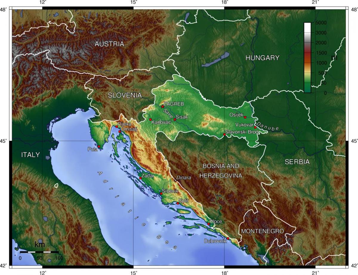 Topographische Karte von Kroatien